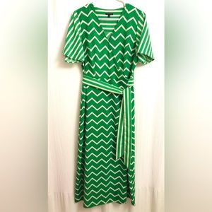 Who What Wear green and white striped Chevron maxi wrap dress with tie